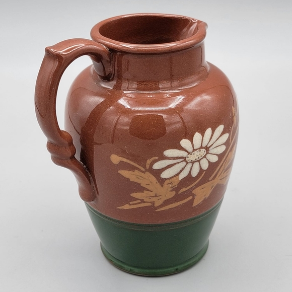 Vintage Small Red Clay Pitcher | Floral Design - Picture 3 of 11